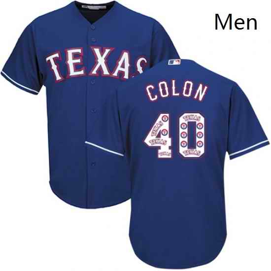Mens Majestic Texas Rangers 40 Bartolo Colon Authentic Royal Blue Team Logo Fashion Cool Base MLB Jersey